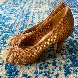 Franco Sarto Leather Open Toe Pumps